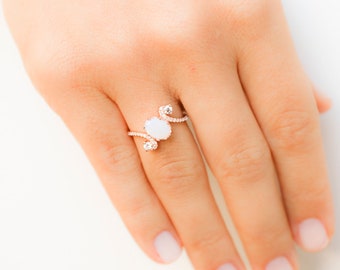 Anillo de compromiso de oro rosa de 14k - Anillo de compromiso de piedra lunar - Anillo de compromiso alternativo - Anillo delicado - Joyería de piedra lunar, anillos para mujeres