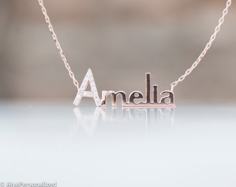 14k Rose Gold Diamond Name Necklace Jewelry - Personalized Necklace Gifts With Name - Graduation Gift for Her, Necklaces for Women