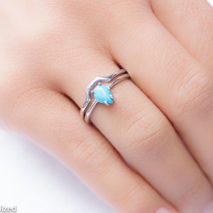 Sterling Silver Turquoise Engagement Ring Set, Wedding Ring Set, Unique Engagement Rings for Women, Alternative Engagement Ring Silver Rings