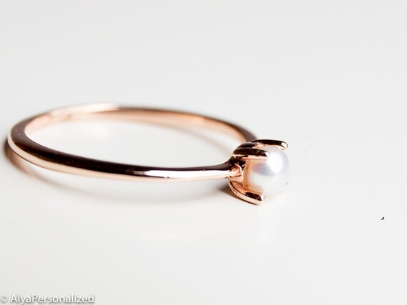 Simple Pearl Ring 14K Gold Ring Simple Engagement Ring - Main Image