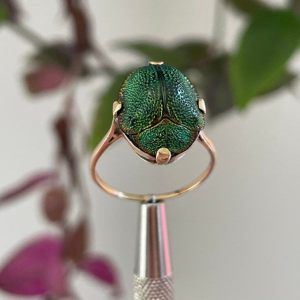 Vintage Gold Egyptian Revival Scarab Beetle Ring UK R