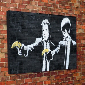 Banksy Canvas - Pulp Fiction Wall Art. Available in Various Sizes, Canvas Print of Iconic Banksy Art - Pulp Fiction Bananas