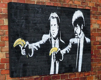 Banksy Canvas - Pulp Fiction Wall Art. Available in Various Sizes, Canvas Print of Iconic Banksy Art - Pulp Fiction Bananas