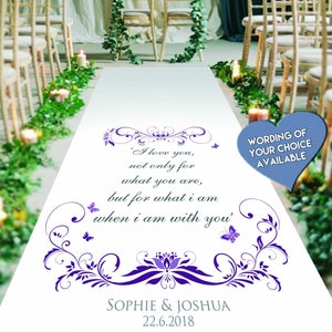 Butterfly. Personalised Wedding Aisle Runner. Custom Wedding Ceromony Carpet Decoration with initials & Date