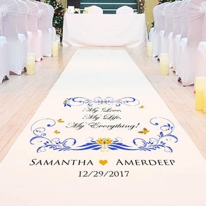 Personalised Wedding Aisle Runner for ceremony and wedding Venue Decor. Custom Printed Aisle Runner Butterflies Design