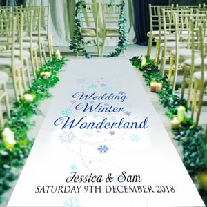 Stunning Winter Wonderland Design On Your Own Beautifully Personalised Wedding Aisle Runner. Unique Church Wedding Carpet Decoration