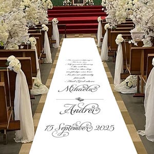 Religious "In view of Family, Friends and God Above" on Personalised Wedding Aisle Runner. Touching Church Wedding Carpet Decoration
