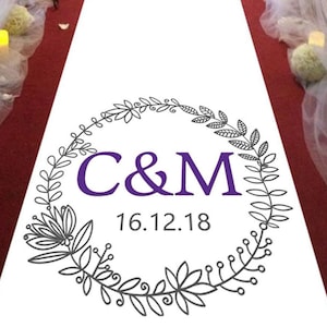Personalised Wedding Aisle Runner Floral Initial. Stunning Church Aisle Carpet Decoration Made From Canvas.