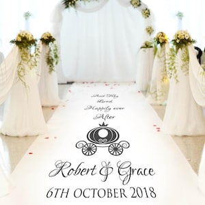 Pumpkin Carriage Personalised Wedding Aisle Runner. Ideal for a princess theme wedding. Simply Beautiful Ceremony Carpet Decoration.