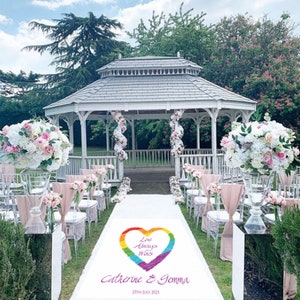 Rainbow Love Always Wins LGBT Personalised Wedding Aisle Runner