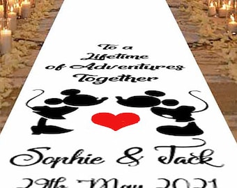 Aisle Runner, Wedding Decorations, White Wedding, Aisle Runner Wedding, Minnie and Mickey Mouse Love Inspired Personalized Aisle Runner.