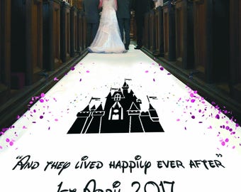 Wedding Aisle Runner Personalised. "Happily Ever After" With Disney Style Castle.  Perfect Ceremony Carpet Decoration. Personalised For You.
