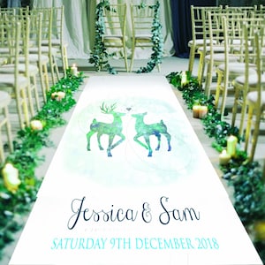 Personalised Wedding Aisle Runner for ceremony and wedding Venue Decor. Custom Printed Aisle Runner  Deer and Stag Design