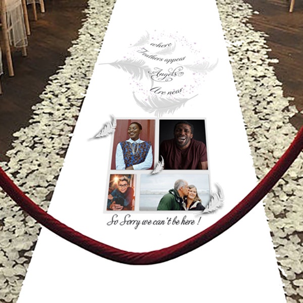 Wedding Memorial  Aisle Runner. Wedding Decorations, Aisle Runner Wedding, Where feathers appear Angels are near Collage Aisle Runner