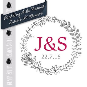 Personalised Wedding AISLE RUNNER SAMPLE - Initials Design. Church/Venue Carpet Decorations.