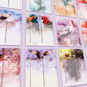 Birds birthday calendar PRINTABLE A3 A4 A5, perpetual calendar, perpetual birthday calendar, birds calendar, gift  bird lover, bird calendar
