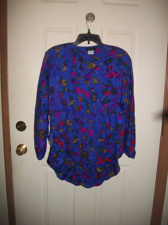 Vintage Diane Freis Abstract Pattern Silk Tunic Bl