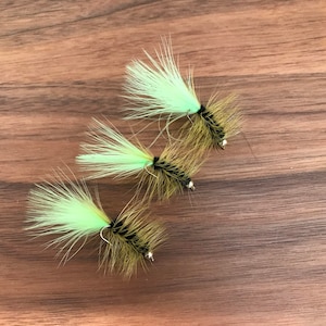 Fly Fishing Flies,  Green Tailed Georgia Wooly Buggers (3)