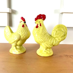 Vintage Yellow Rooster and Hen Figurines, Ceramic