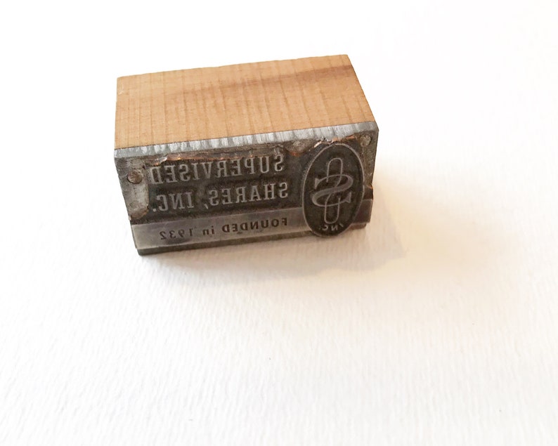 Supervised Shares Inc. Vintage Letterpress Advertising Block Free Shipping Metal On Wood 1x0.75inch