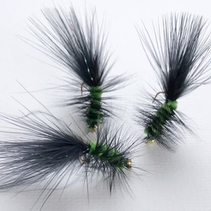 Fly Fishing Flies,  Black and Green Wooly Buggers (3)