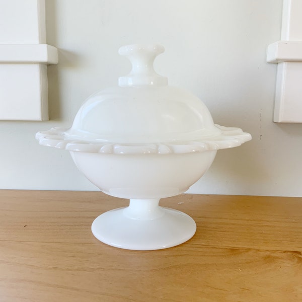 Vintage Milk Glass Pedestal Candy Dish, Grape Design