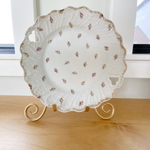 Antique Ornate Floral Plate, Flower Pattern with Gold Trim
