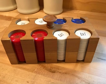 Vintage Wood Poker Chip Caddy with Chips, Games