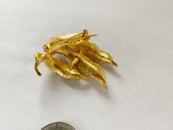 Vintage Rhinestone Leaf Brooch, Gold Tone, Mid Ce… - image 2