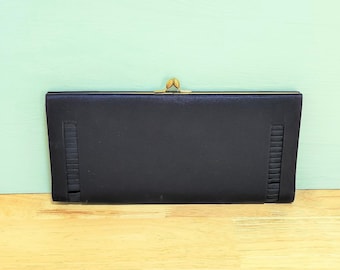 1950's Navy Blue Satin Fabric Clutch Bag