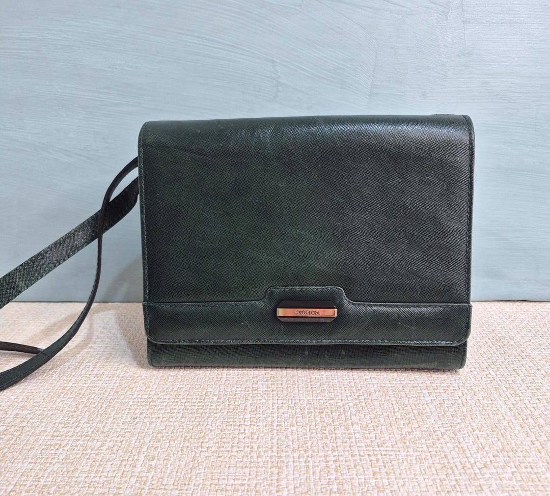 Vintage Italian Made Oroton Dark Green Leather Shoulder Bag