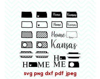 Kansas svg, State svg, Home, Love, Split, Circle Monogram, Cricut Files, Silhouette Files, Vinyl Cut File, Iron on decal, dxf, pdf