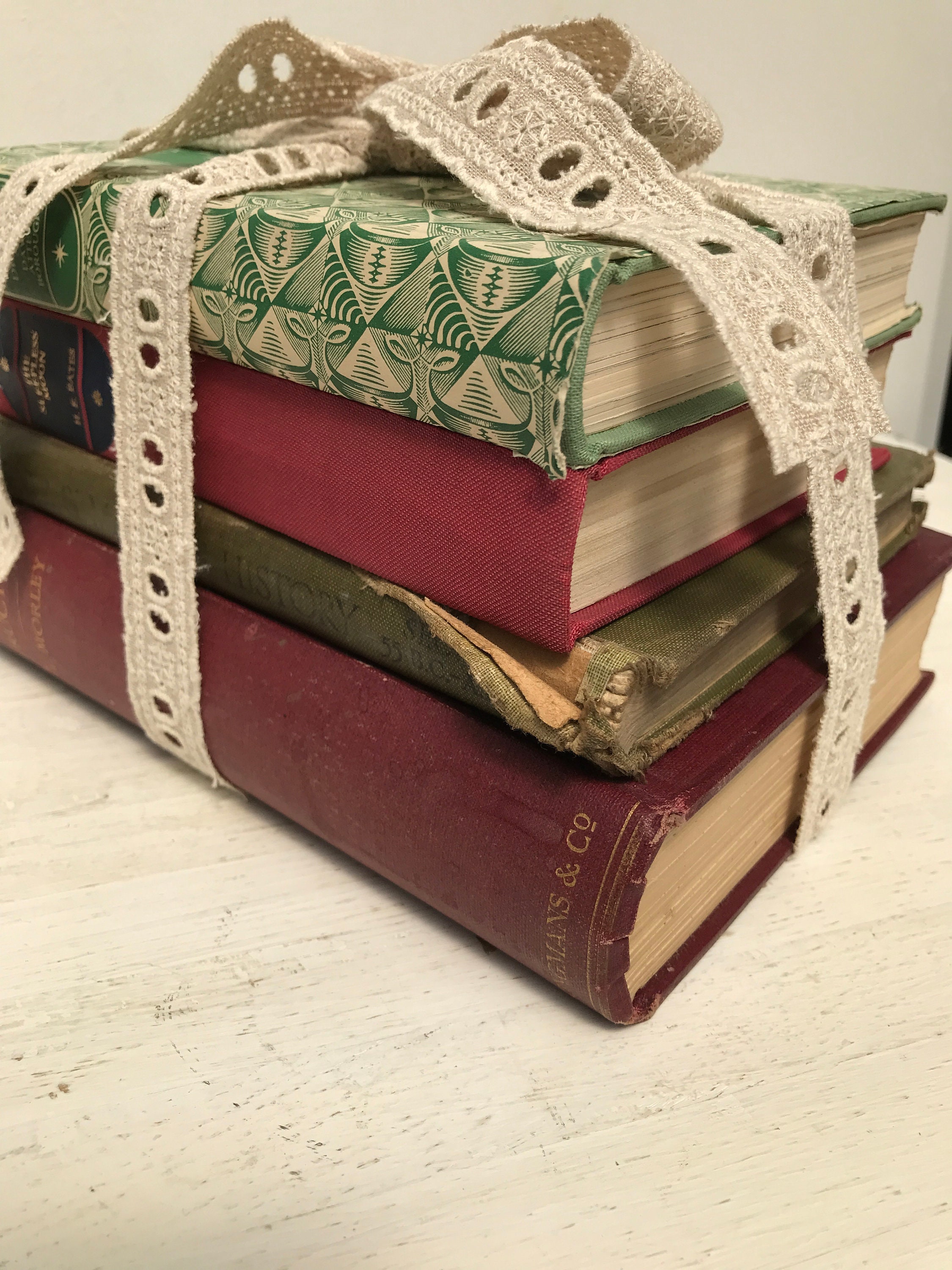 Bundle of vintage books shelf display decorative coloured Etsy