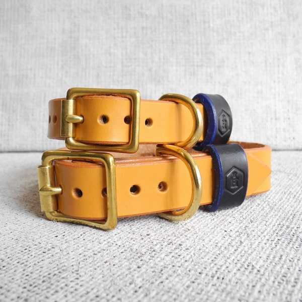 London Tan Bridle Leather Dog Collar • Traditional Dog Collar • Hand Stamped Personalised Dog Collar