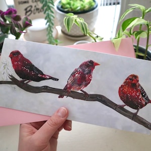 Pinsons aux fraises [Carte faite à la main - Série Oiseau]