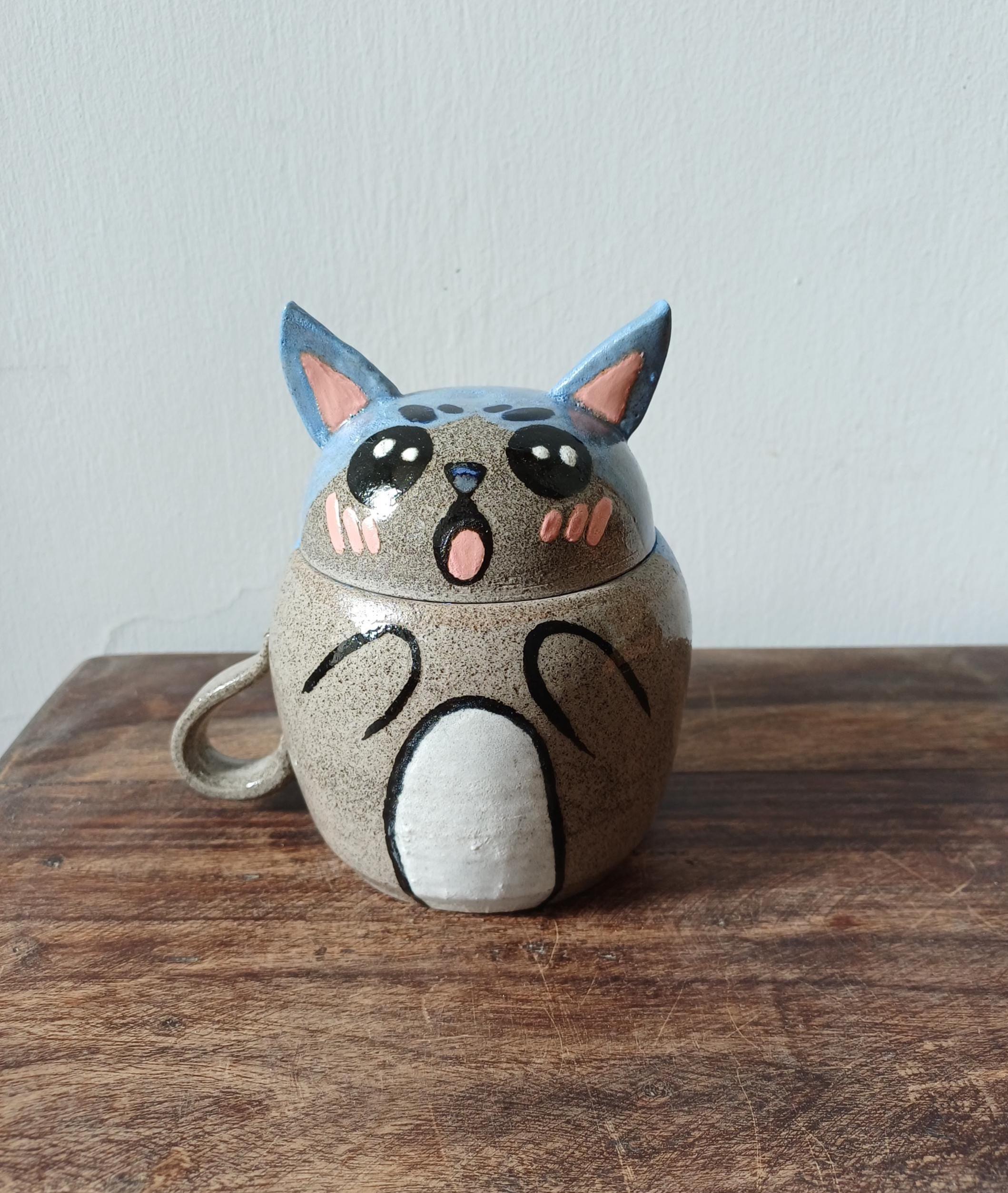 手作りのかわいい猫の陶器の蓋付き箱 - Etsy 日本