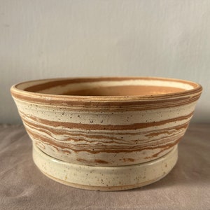Two-toned ceramic handmade planter; Unglazed flower pot with saucer tray and a drainage hole