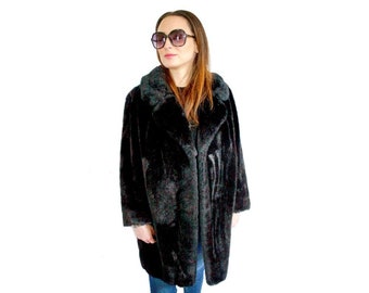 UK 16  80s vintage black faux fur jacket