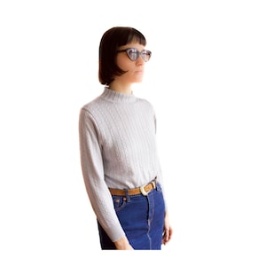 Vintage silver blue turtle neck jumper UK 14 MEDIUM