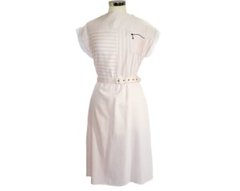 Vintage 80s pink and white striped summer dress UK 12