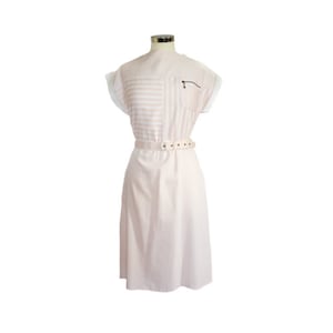 Vintage 80s pink and white striped summer dress UK 12