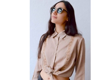 Vintage 1970s tan suede shirt UK 12