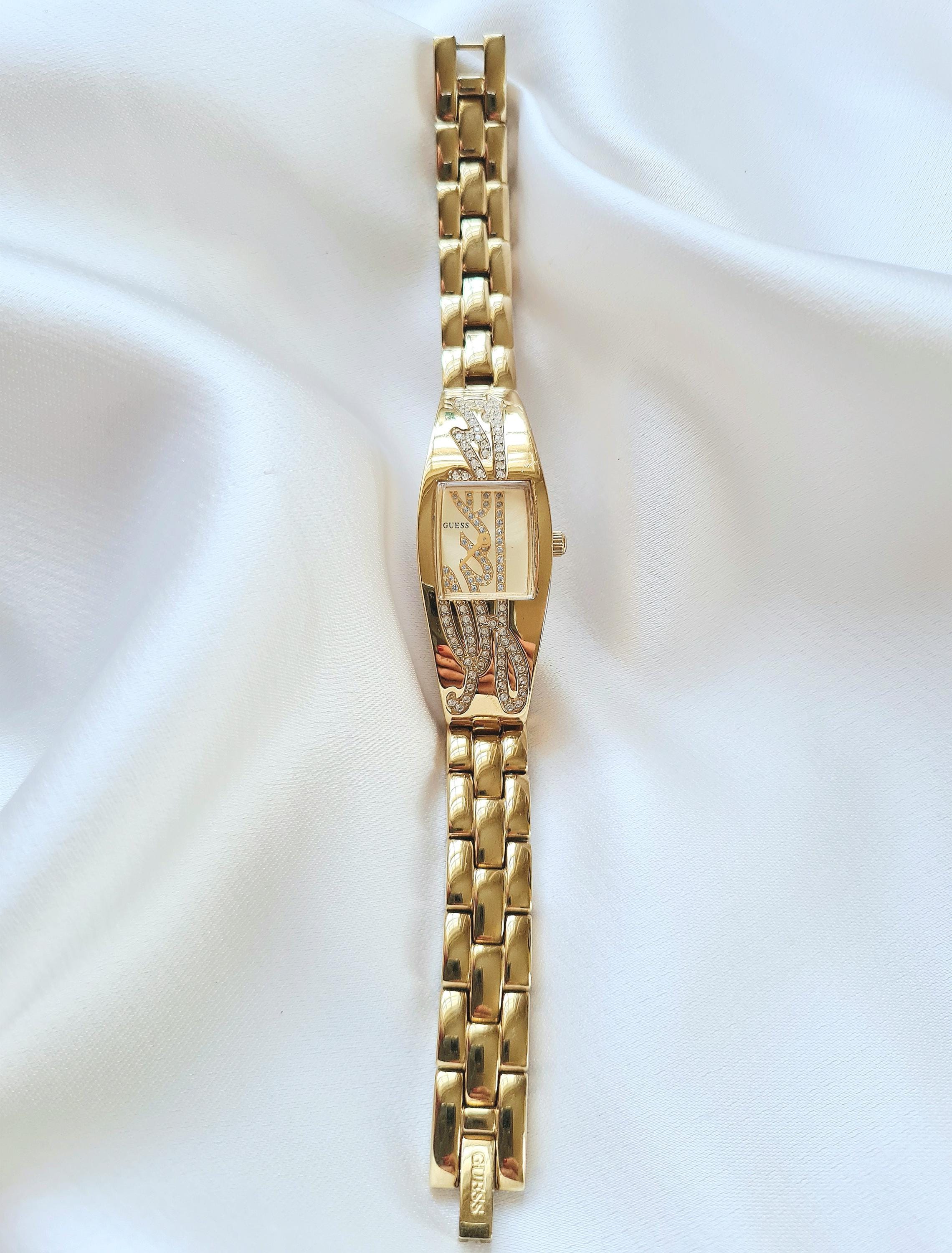 Vintage Y2K 2000s Guess Watch Womens Wristwatch Yellow Dial Gold Preppy Academia Guess Y2K Vintage Crystal Encrusted Gold Ladies Watch /guess  main image 3