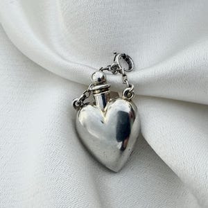 Rare antique Edwardian sterling silver scent bottle heart pendant with chatelaine / Edwardian sterling silver scent perfume bottle pendant