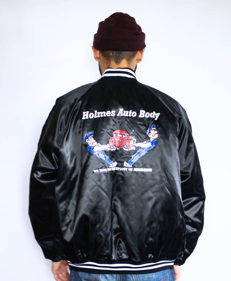 90s black bomber jacket LARGE