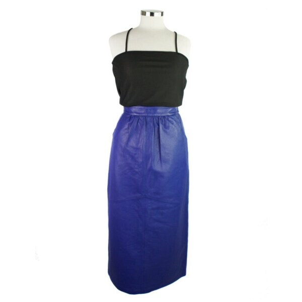 Vintage blue leather skirt UK 14