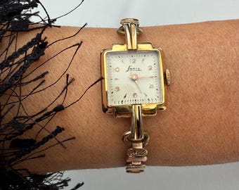 Vintage 1930s / 1940s art deco gold watch by LANCO / Gold dainty watch / Gold cocktail watch / Art Deco watch / Rolled Gold ladies watch