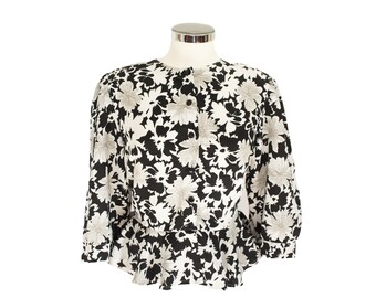 Blusa peplum con estampado abstracto vintage de los años 80 (S - M) Reino Unido 10 -12