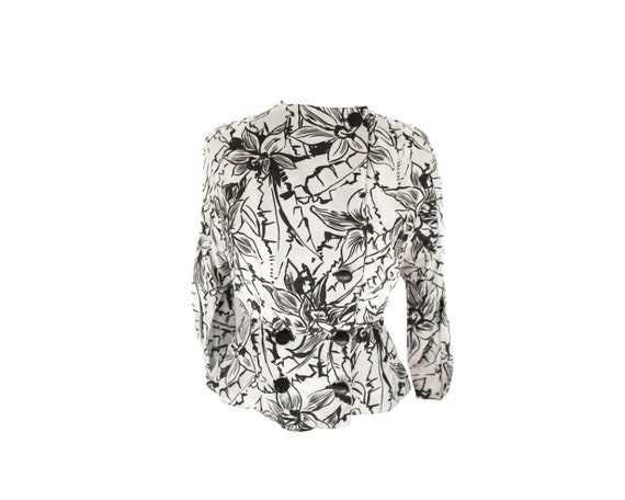 80s black and white abstract print top UK 10