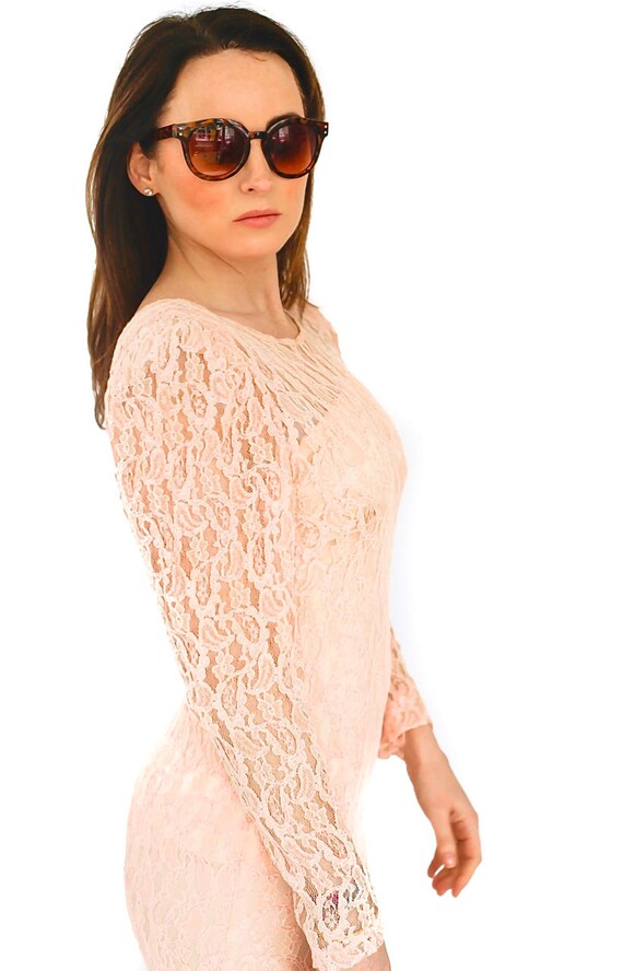 80s vintage pastel pink lace couture dress UK 8 - image 4